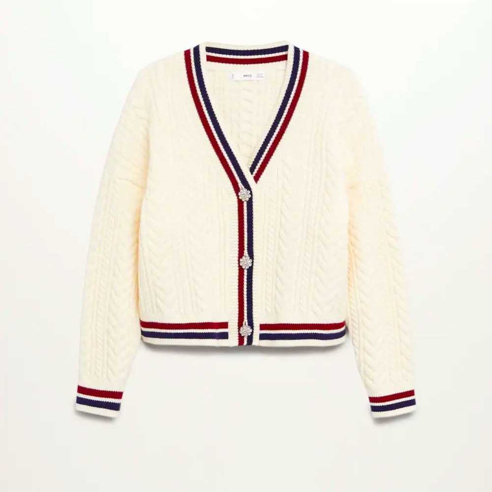 Mango jewel button cricket cardigan in white - S